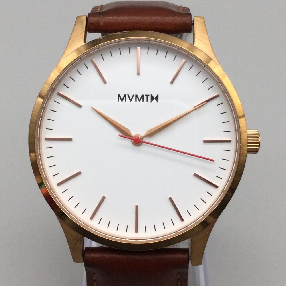 MVMT 40 Series Watch Men 40mm Rose Gold Tone Leather Band New Battery